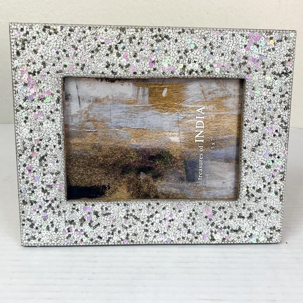 Treasure Of India Beaded Sequined Picture Frame 5”x 7”